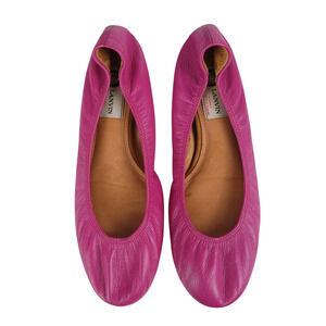 LANVIN Women Ballet Flats 39 Fuchsia Purple Leather Slip On Round Toe Portugal